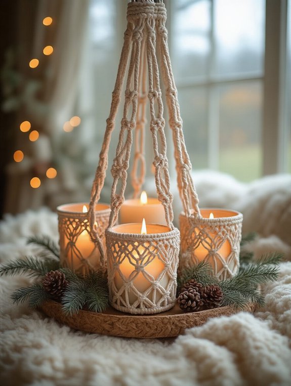 boho macrame candle decor