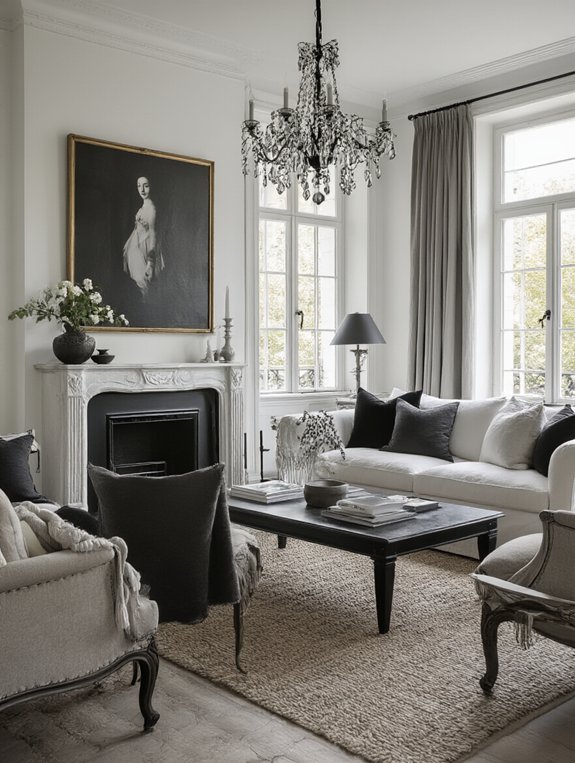 charming black and white living room
