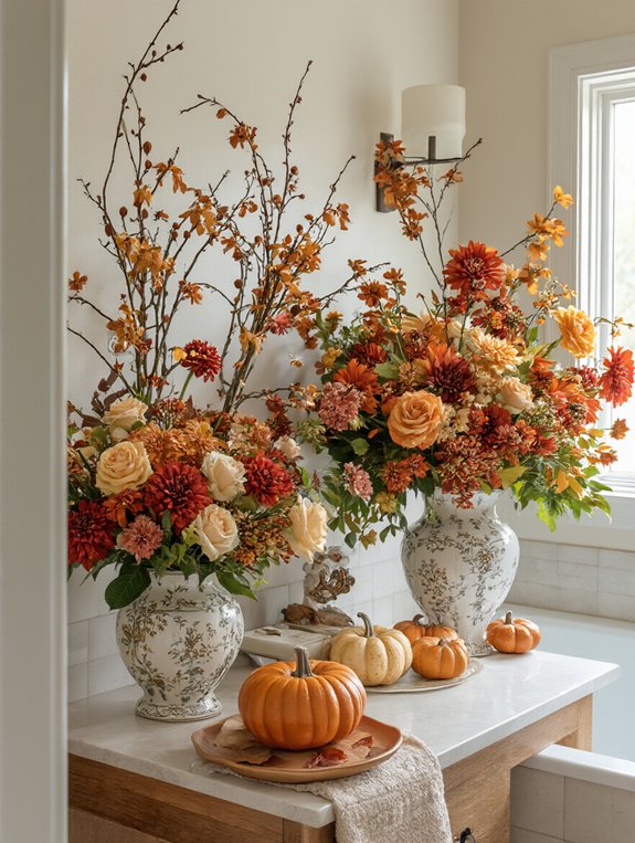 colorful blooms in vases