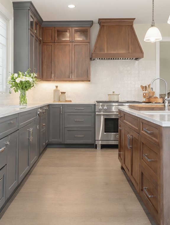 cozy chic wood grey kitchens