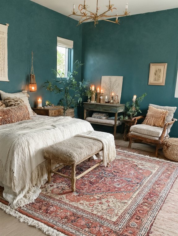 cozy dark teal bedroom