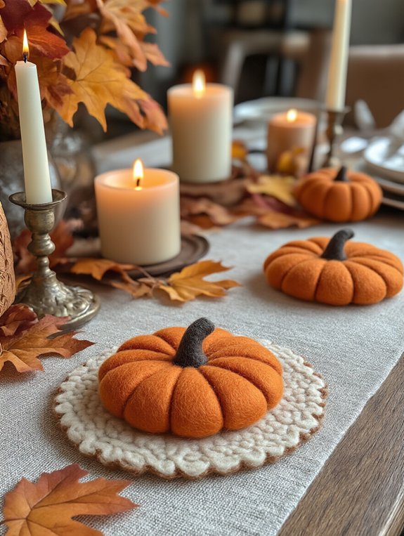 cozy felt pumpkin coasters