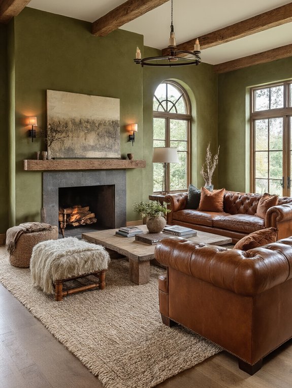 cozy olive leather decor