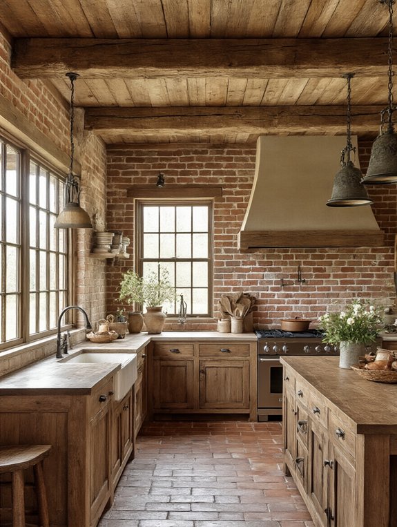 exposed beams and brick