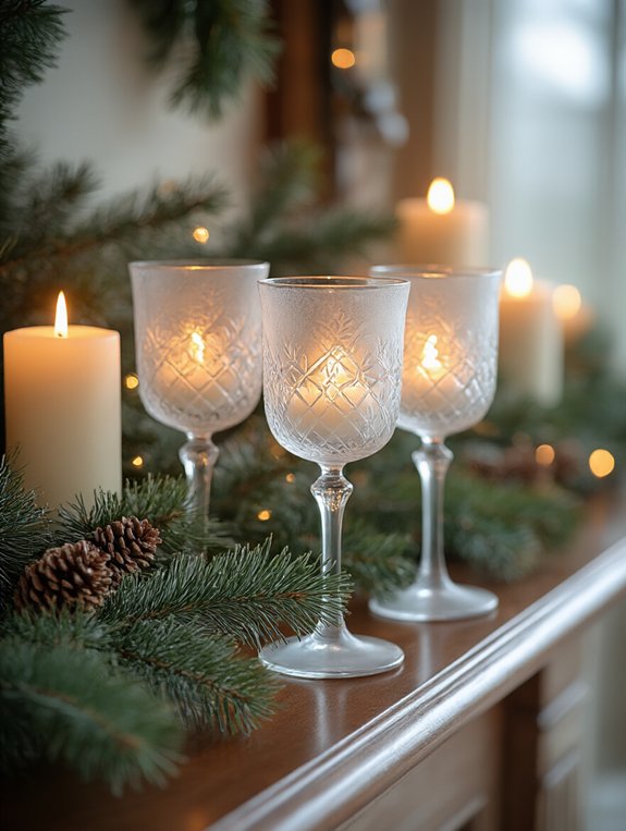frosted goblets with greenery