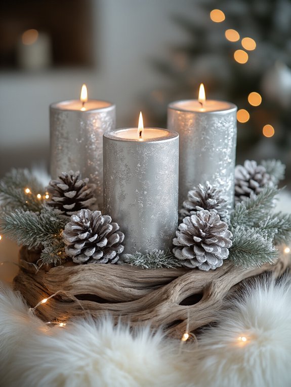 frosty metallic candle decor