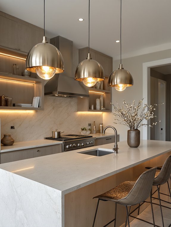 sleek metallic kitchen lighting