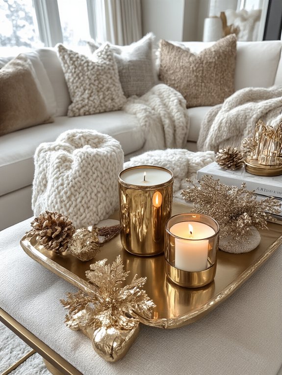 warm metallic coffee table decor