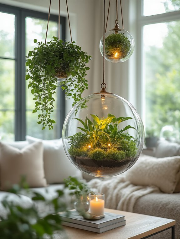 whimsical hanging glass terrariums