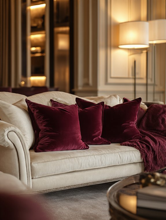 burgundy pillows add elegance