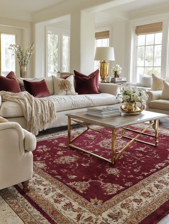 burgundy rug enhances charm