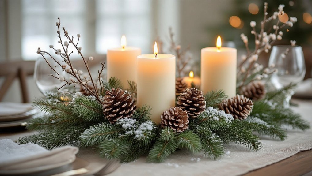 candle and pinecone centerpieces