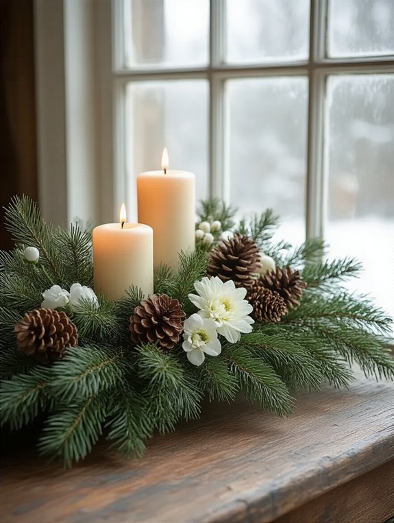 candlelit winter greenery magic