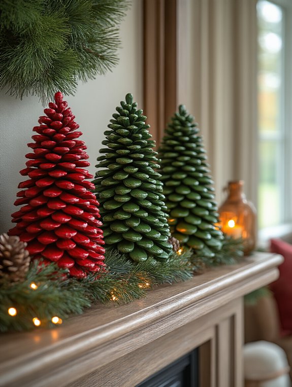 colorful painted pinecone trees