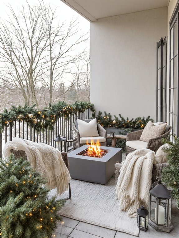 cozy balcony fire pit