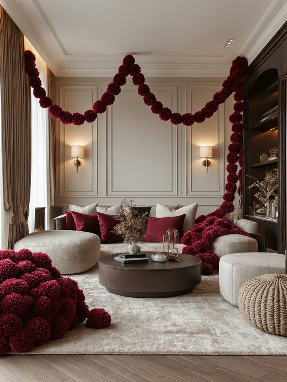 cozy burgundy pom pom garlands