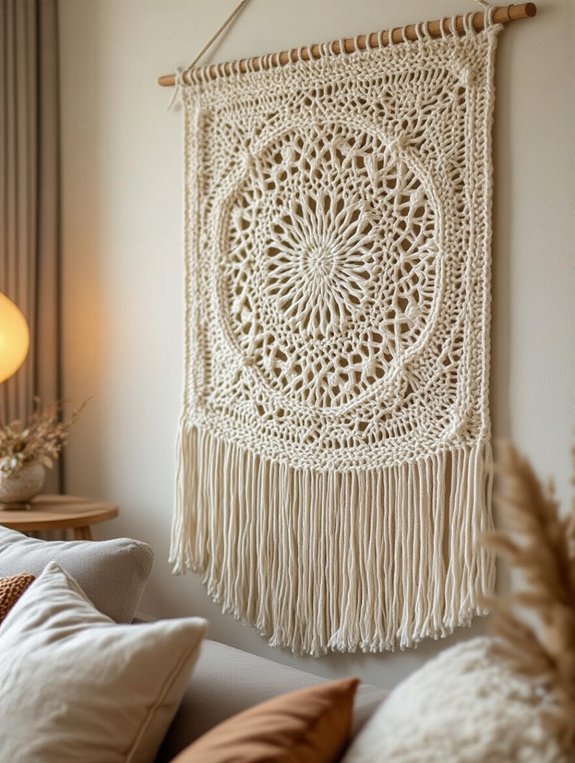 cozy hand knitted wall hangings