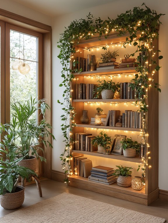 cozy illuminated bookshelf design