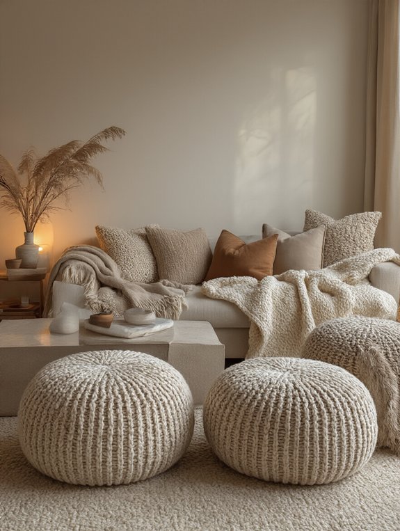 cozy knitted poufs versatility