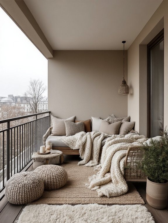cozy layered balcony textiles