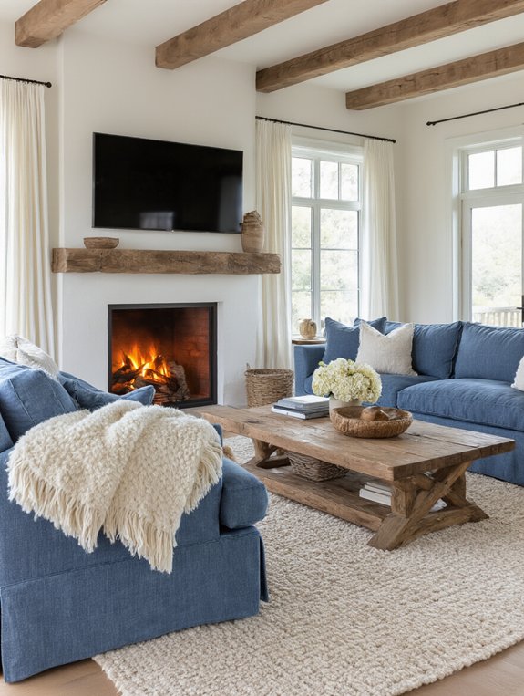 cozy rustic fabric layering