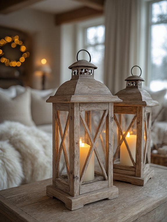 cozy rustic wooden lanterns