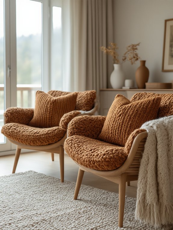 cozy vibrant knitted cushions