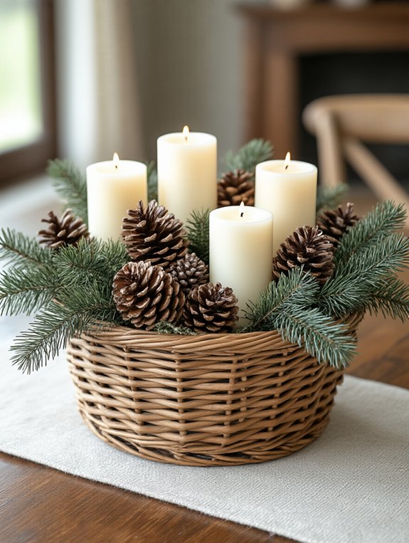 cozy wicker candle arrangement