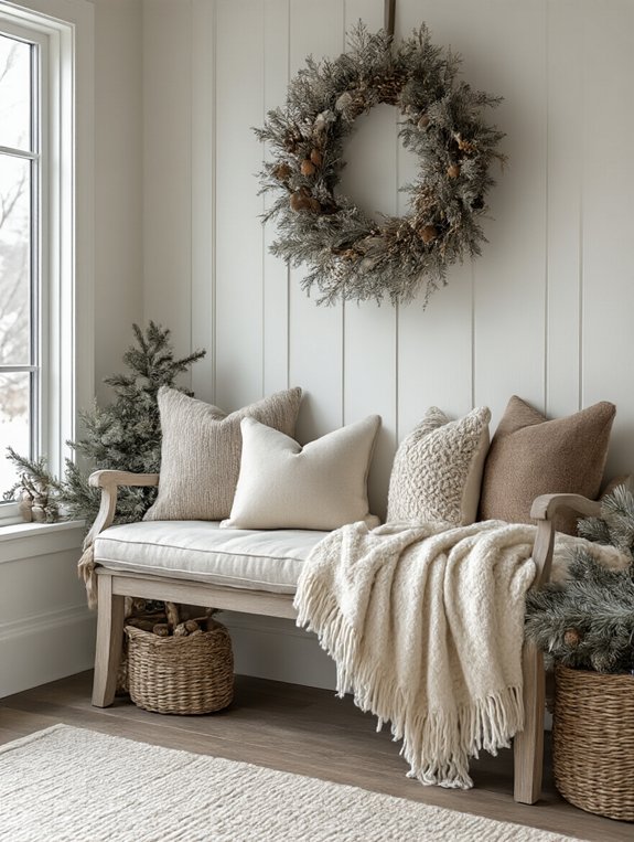 cozy winter themed benches cushions
