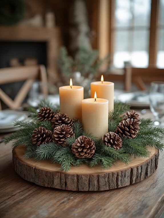 cozy wooden log centerpieces