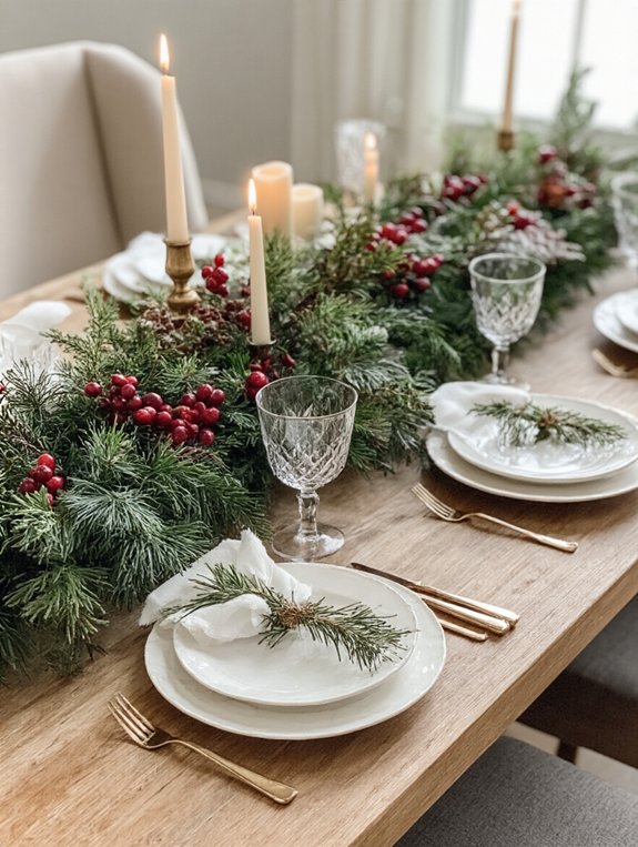 cranberry accented greenery centerpiece