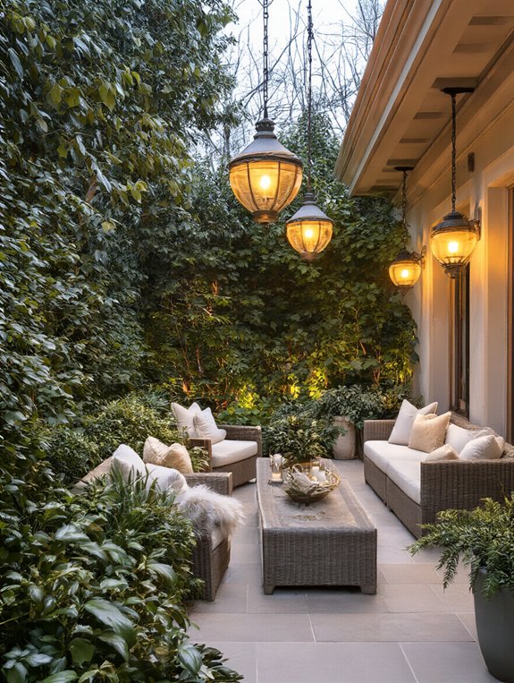 dramatic winter patio lighting