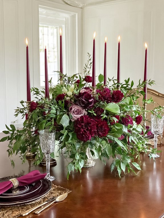 elegant burgundy greenery centerpieces