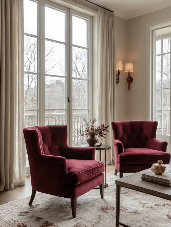 elegant burgundy upholstered chairs