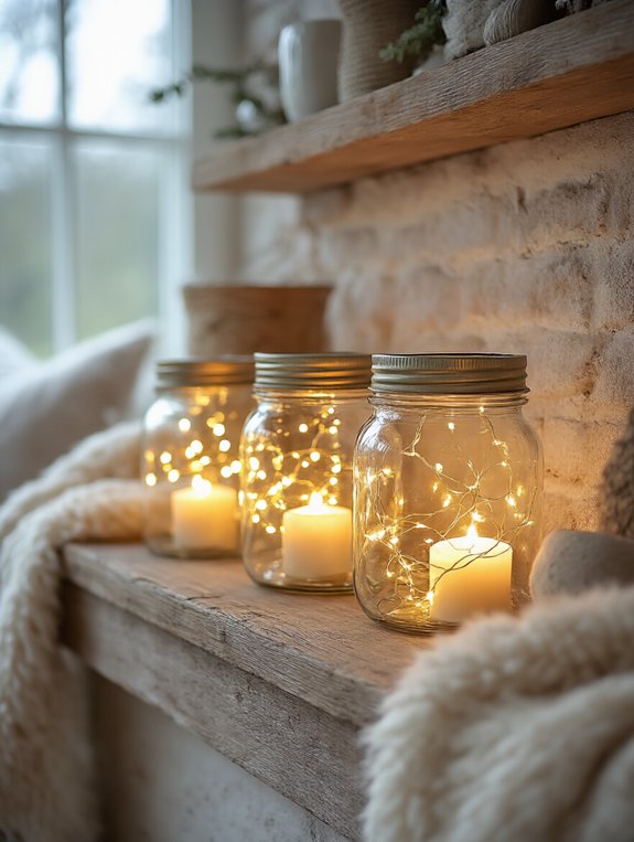 fairy lights in jars