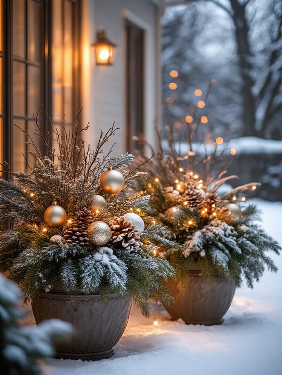 festive winter garden planters