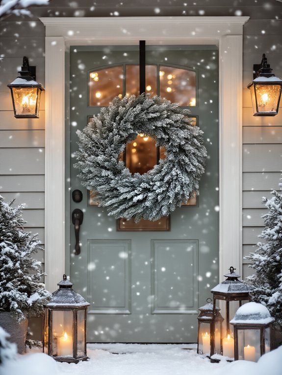 frosted evergreen wreath decorations