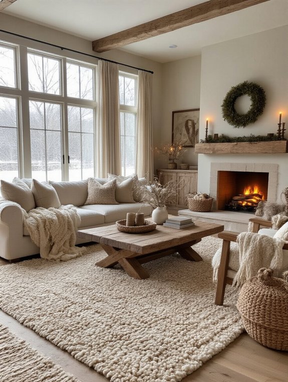 layered rugs create cozy warmth