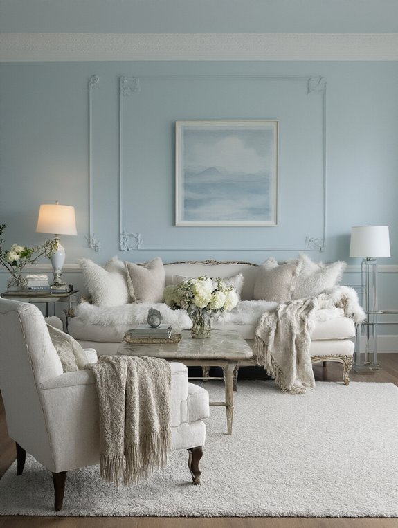 misty blue and cloud white