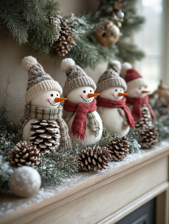 pinecone snowmen holiday decor