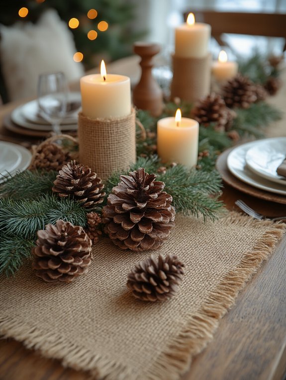pinecones and burlap elegance