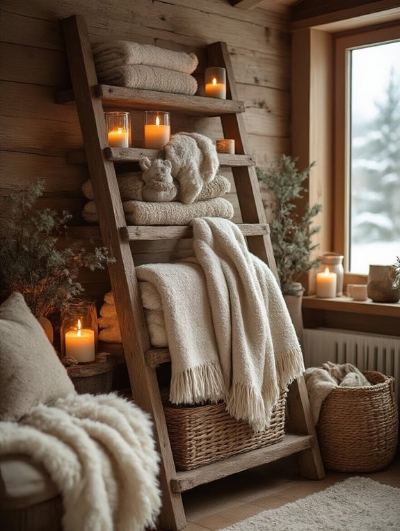 rustic ladder shelf for blankets