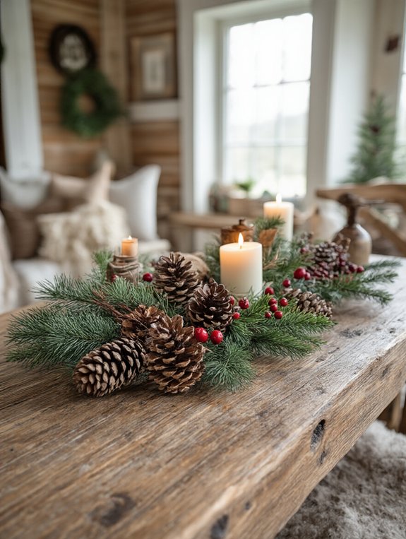 rustic winter foliage centerpiece