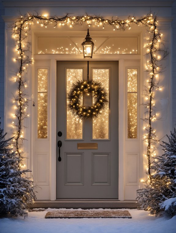 twinkling lights decorate doorway