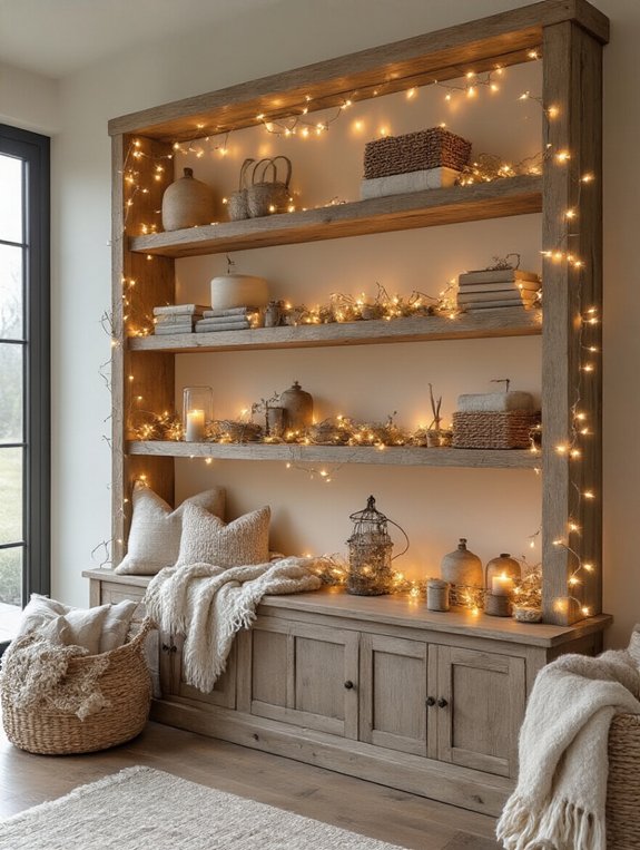 twinkling shelves with lights