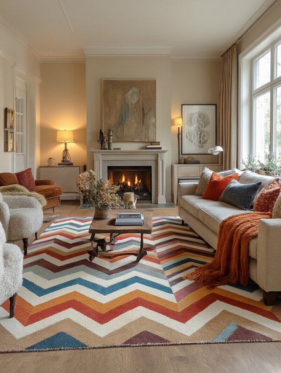 vibrant multicolored zigzag rug