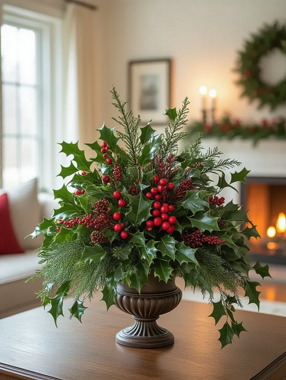 winter decor with holly