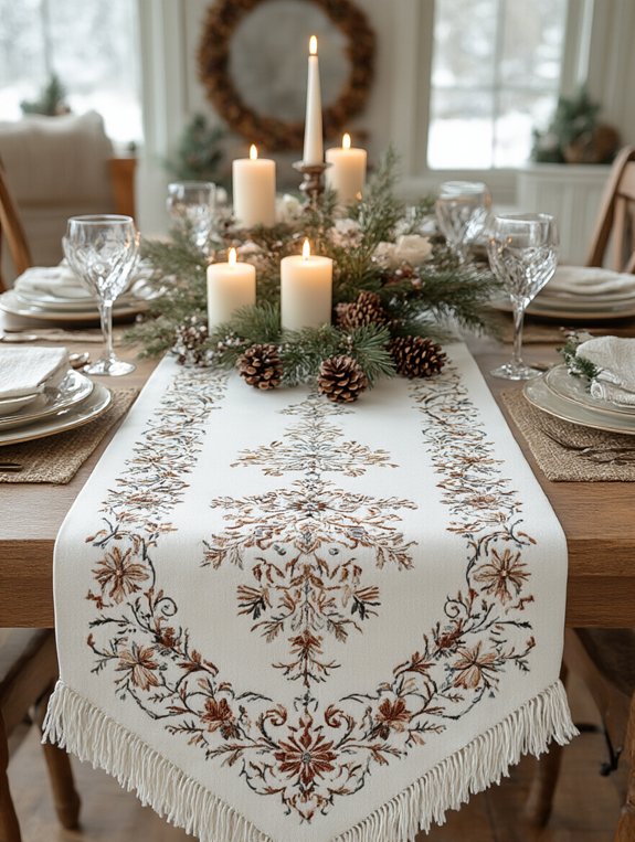 winter themed embroidered table runners